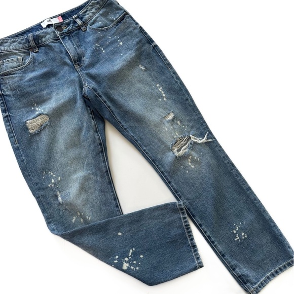Cabi 5884 Distressed Paint Splatter 100% Boyfriend Jeans Womens Size 4 - Picture 1 of 7